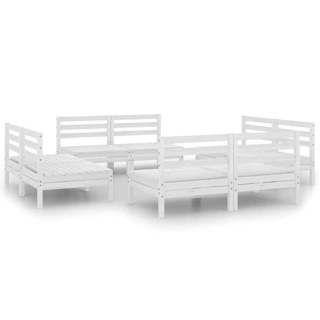 8-tlg. Garten-Lounge-Set Weiss Kiefer Massivholz